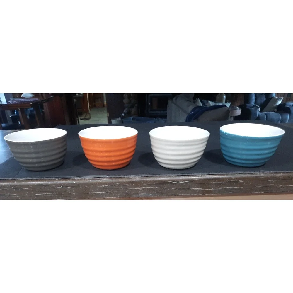 Pier 1 Imports Stoneware Bowls Set 4 Multicolor Ribbed Snack Dessert Condiment